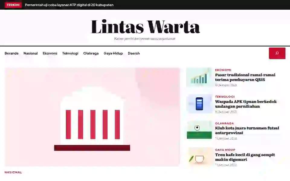 Tampilan desktop template Lintas Warta: berita sorotan dan daftar berita terbaru
